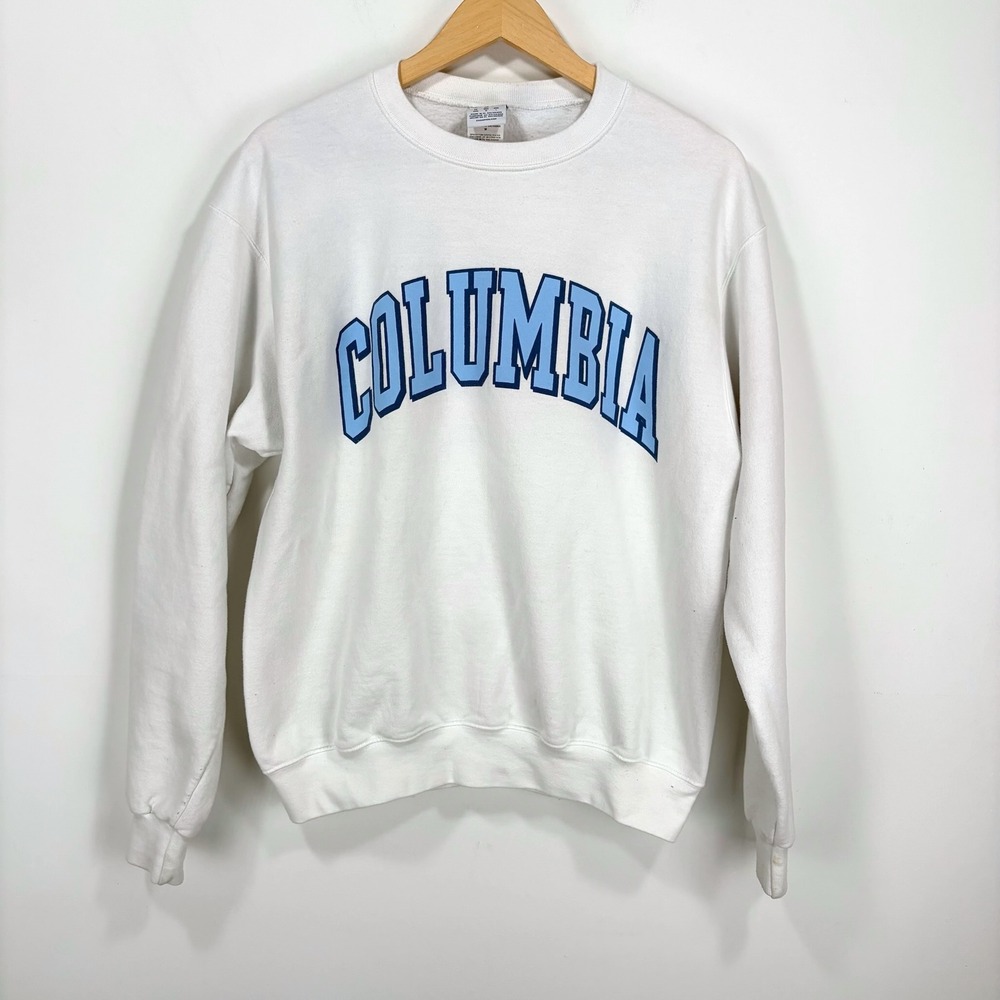 Columbia University Champion Sweatshirt Men Medium White Blue Graphic Pullover